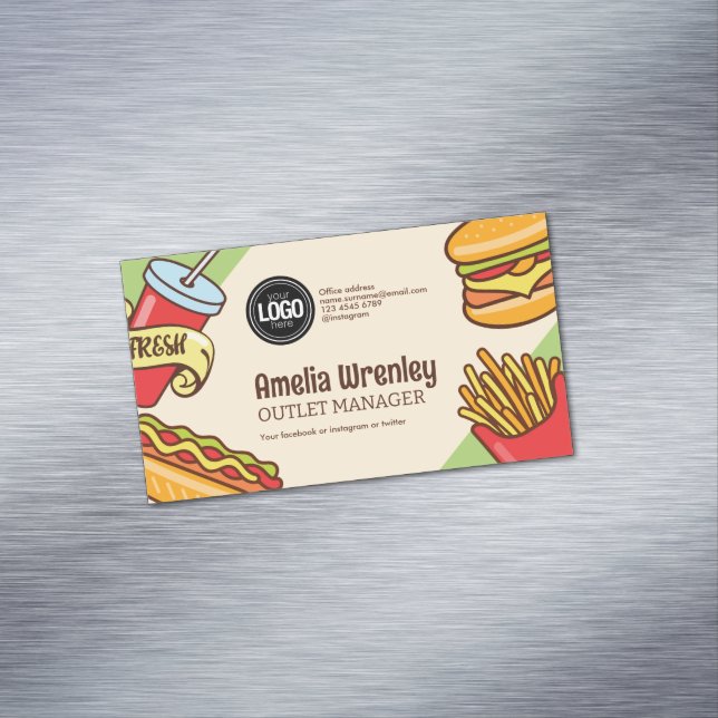 Personalize Business Logo | Hamburger Hotdog Theme Card Magnet (In Situ)