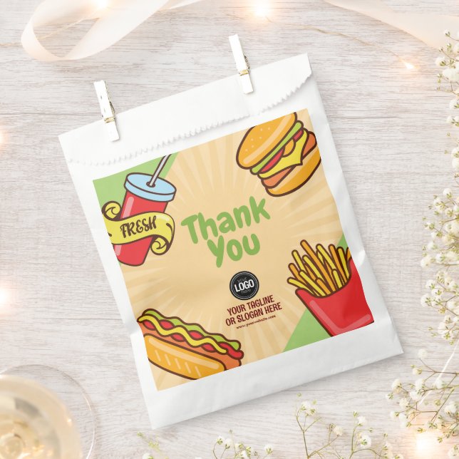 Personalize Business Logo | Hamburger Hotdog Theme Favor Bag (Clipped)