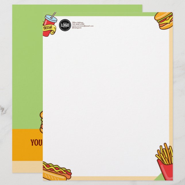 Personalize Business Logo | Hamburger Hotdog Theme Letterhead (Front/Back)