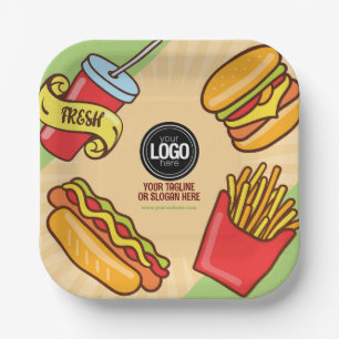 Personalize Business Logo Hamburger Hotdog Theme Paper Plates