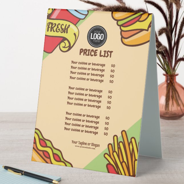 Personalize Business Logo | Hamburger Hotdog Theme Table Tent (In SItu (Table))