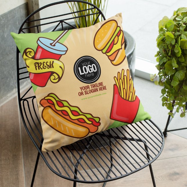 Personalize Business Logo | Hamburger Hotdog Theme Throw Pillow (Creator Uploaded)