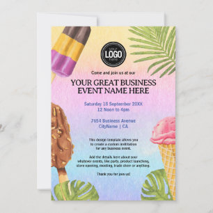 Personalize Business Logo watercolor ice cream Invitation
