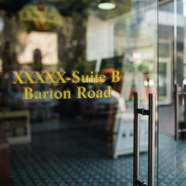 Personalize Business Shop Street Address Blk/Gold Window Cling (Creator Uploaded)