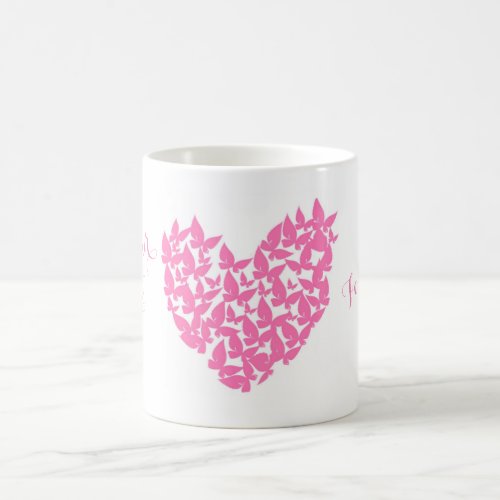 personalize butterfly heart pink mug