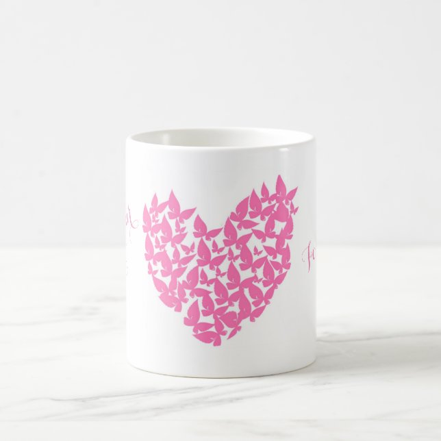 personalize butterfly heart pink mug (Center)