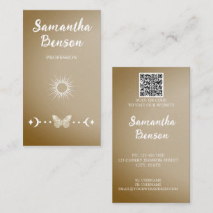 Personalize Butterfly Moon Sun Beige QR Code Business Card