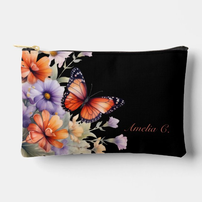 Personalize Butterfly & Wildflowers Accessory Pouch (Front)
