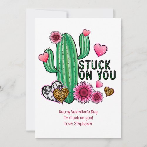 Personalize Cactus Pink Heart Valentines Day Card