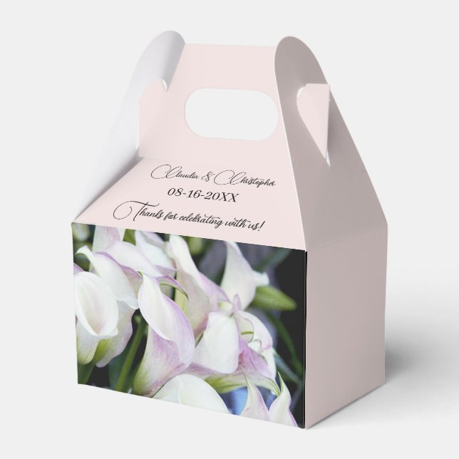 Personalize Calla Lily Foliage Petal Pink Wedding Favor Boxes (Front Side)