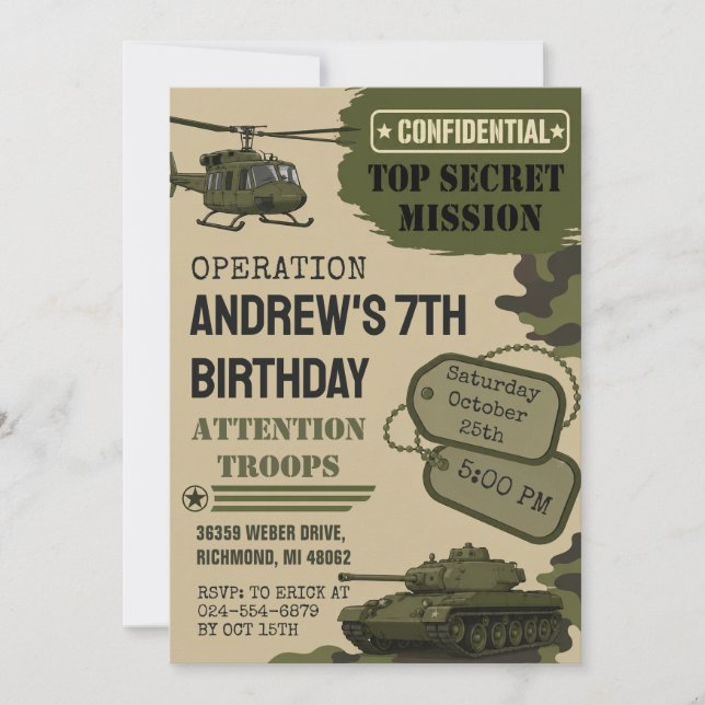 Personalize Camo Army Birthday Party Invitation (Front)