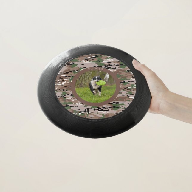 Personalize Camo Dog Name Picture Wham-O Frisbee (In Hand)