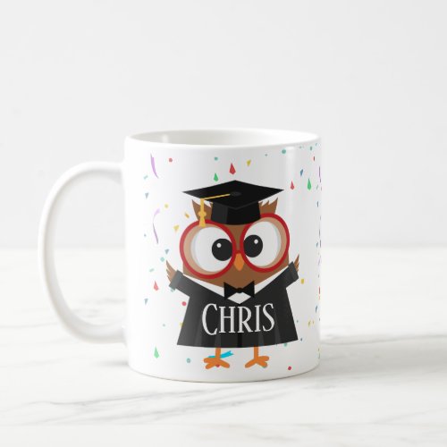 Personalize cap and gown owl graduation mug