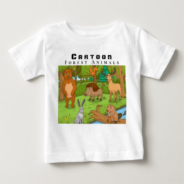 Personalize Cartoon Forest Animals Baby T-Shirt (Front)