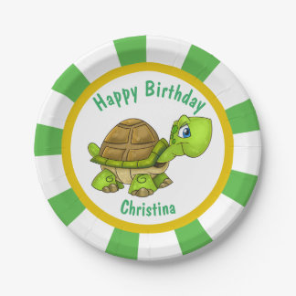 Personalize cartoon turtle birthday party paper plates