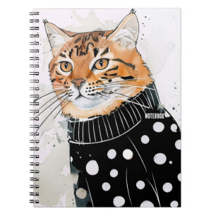 PERSONALIZE: Cat in Black Polkadot Sweater    Notebook