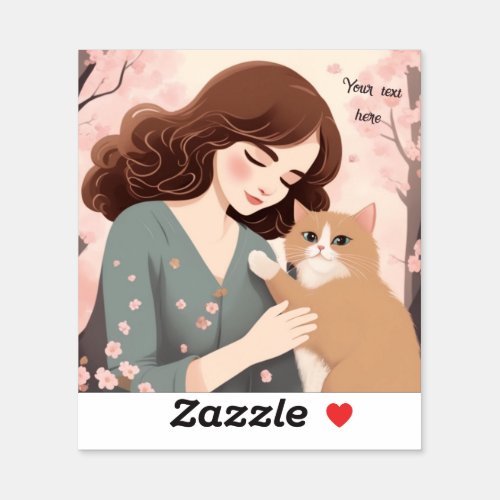 Personalize Cat Lady and Her Kitty _ Sticker