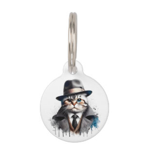 Personalize Cat Suit Tie Jacket Hat Splatter Art Pet ID Tag