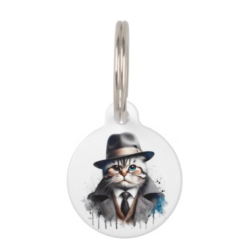 Personalize Cat Suit Tie Jacket Hat Splatter Art Pet ID Tag
