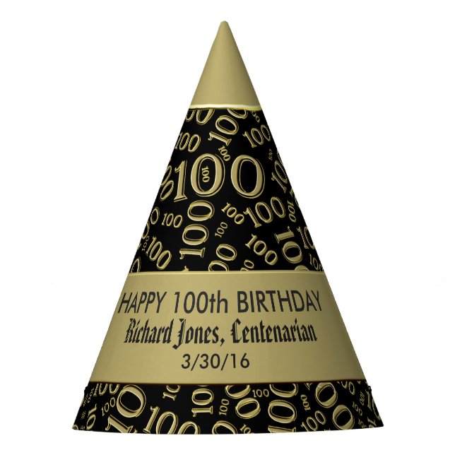 Personalize:  Centenarian, 100th Birthday Theme Party Hat (Front)