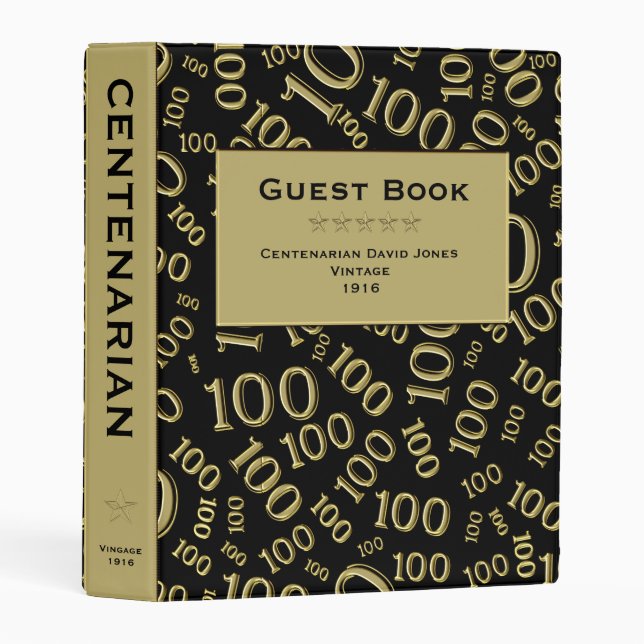 Personalize: Centenarian Black and Gold Guest Book Mini Binder (Front/Spine)
