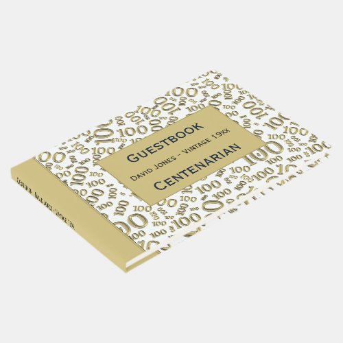 Personalize Centenarian GoldWhite100 Pattern Guest Book