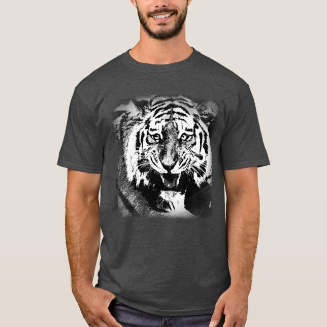 Personalize Charcoal Heather Tiger Modern Elegant T-Shirt (Front)