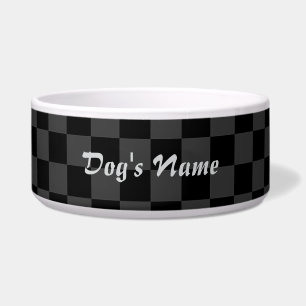 Personalize Checkered Black Gray Large Dog Bed Bowl