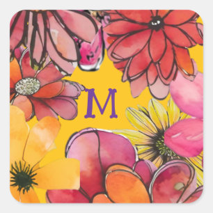 Personalize. Cheerful 70s vibe flower power Square Sticker
