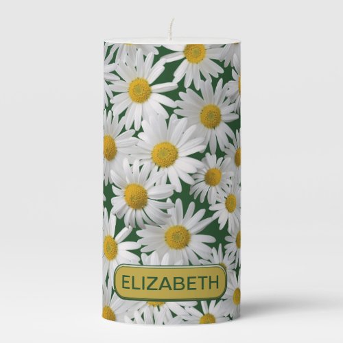 Personalize _ Cheerful Bright Daisy Pillar Candle