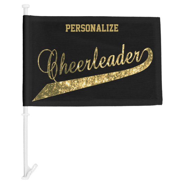 Personalize Cheerleader - Black and Gold Car Flag (Front)