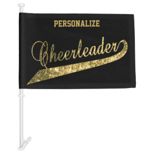 Personalize Cheerleader - Black and Gold Car Flag