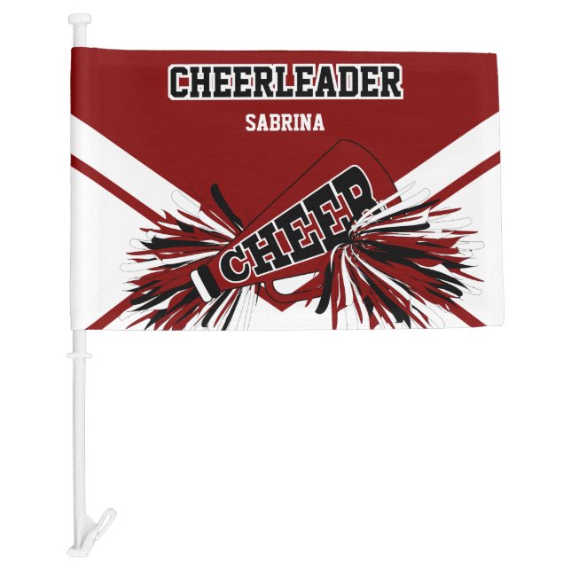 Personalize Cheerleader - Maroon, White & Black   Car Flag (Front)