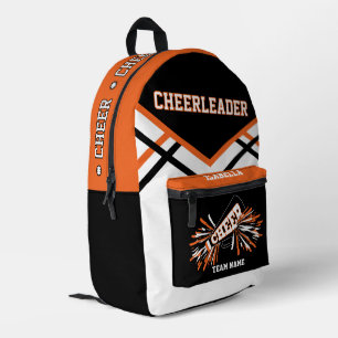 Personalize Cheerleader Orange, Black, White Printed Backpack