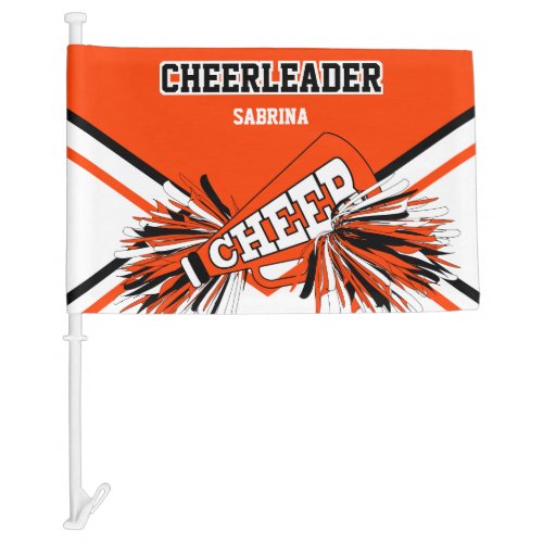 Personalize Cheerleader _ Orange White  Black  Car Flag