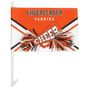 Personalize Cheerleader - Orange, White & Black  Car Flag