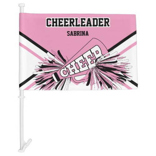 Personalize Cheerleader _ Pink White  Black  Car Flag