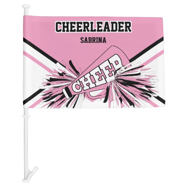 Personalize Cheerleader - Pink, White & Black  Car Flag (Front)