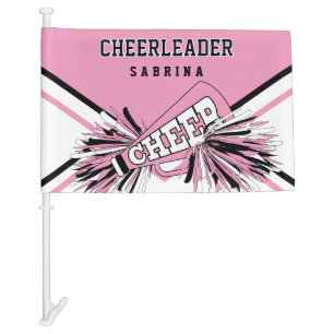 Personalize Cheerleader - Pink, White & Black  Car Flag