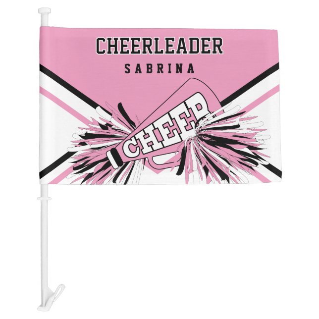 Personalize Cheerleader - Pink, White & Black  Car Flag (Front)