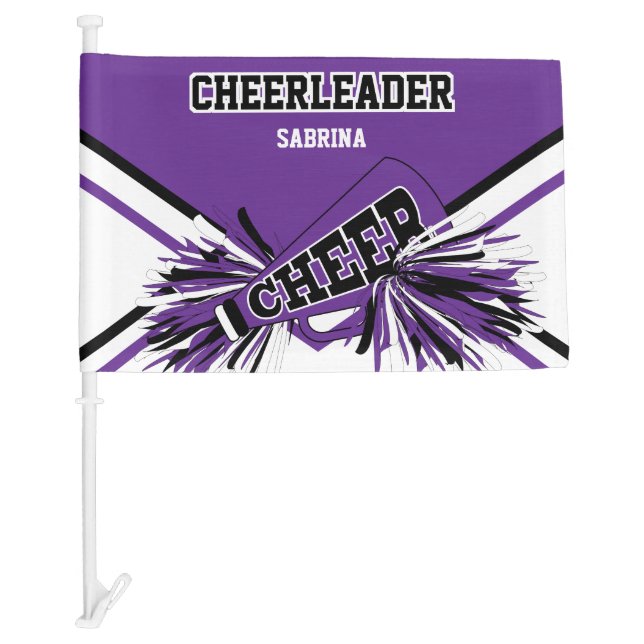 Personalize Cheerleader - Purple, White & Black Car Flag (Front)
