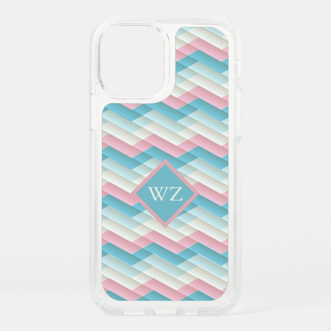 Personalize Chevron Pink Blue White Pattern Speck iPhone 12 Case (Front)