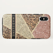 Personalize Chic Striped Rose Gold Glitter Leopard Case-Mate iPhone Case (Back (Horizontal))