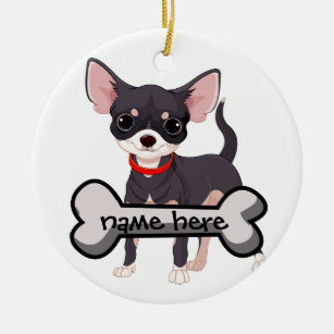 Personalize Chihuahua with name on bone Ceramic Ornament