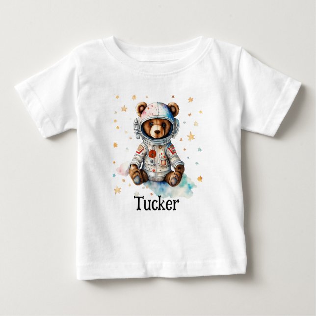 Personalize Child Kids Clothes Astronaut Bear Baby T-Shirt (Front)