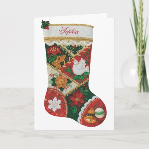 Personalize Childs Name Christmas Stocking Card