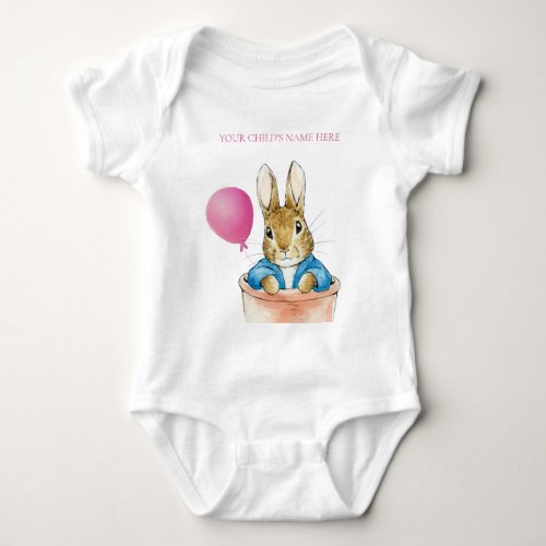 Personalize Childs Name Peter the Rabbit in Pot   Baby Bodysuit