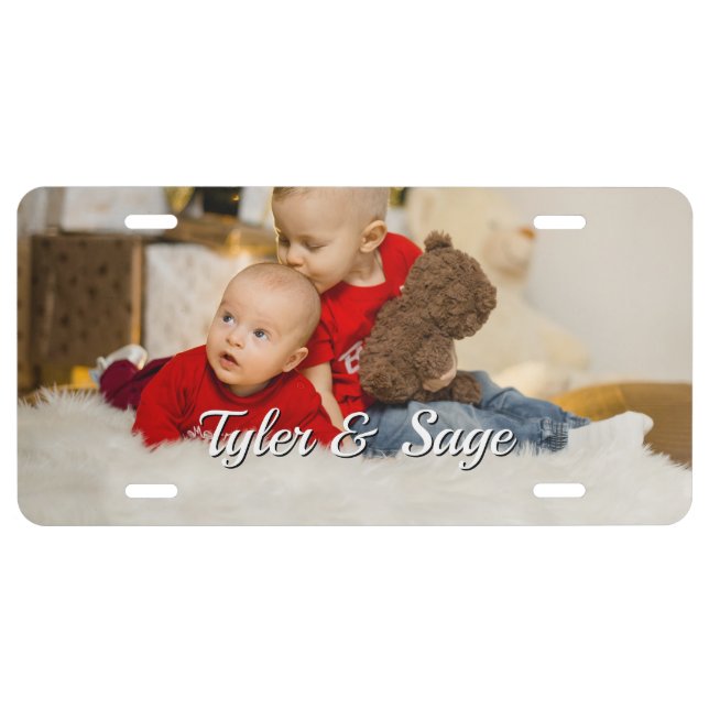  Personalize Child's Photo, Name White Script License Plate (Front)