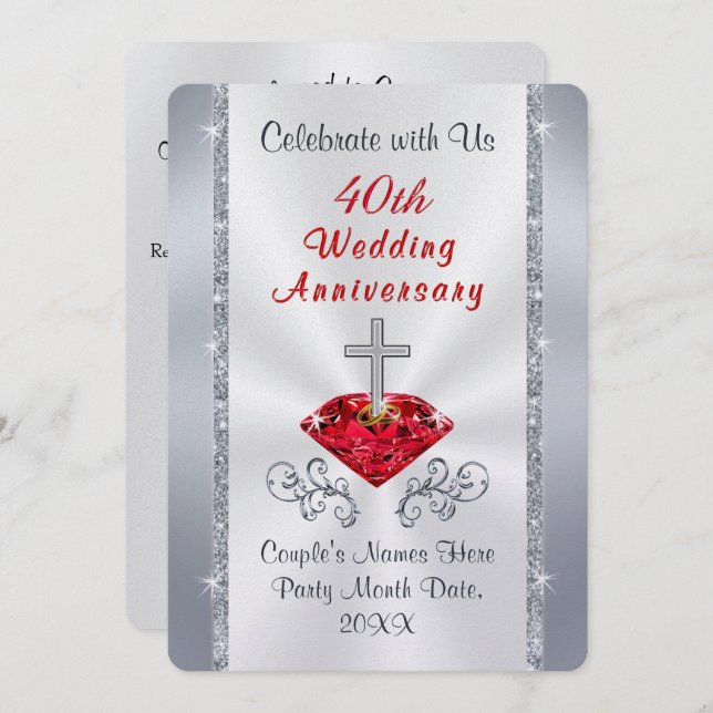 Personalize Christian 40th Anniversary Invitations (Front/Back)