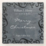 Personalize Christmas Black Scroll Wine Glass Coaster